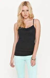 WOMEN'S/JRS NOLLIE CAMI TANK TOP ADJUSTABLE STRAPS LACE TRIM BLACK NEW $15 - Picture 1 of 1