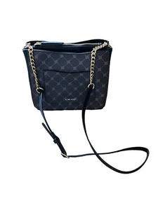Nine West Women's Handbag Brown Monogram Gold Chain Straps Excellent Condition - Picture 1 of 15