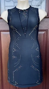 $295 Cynthia Rowley Black Jewel Print Scuba Sheath Dress BodyCon Size 4 Neopre - Picture 1 of 6