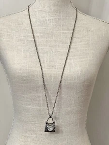 Quartz Watch Charm Necklace 36" Ornate Silver-Tone Japan MOVT UNTESTED - Picture 1 of 5