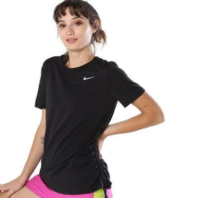 Camiseta Nike Remera Miler Manga Corta Ceñida Lateral Cerradura Espalda Abierta Negra Pequeña S Foto 1 de 4