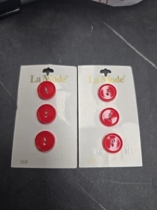 Vintage La Mode 6 Red Hole Buttons on Cards 5/8 inch (16mm) 4315 - Picture 1 of 3