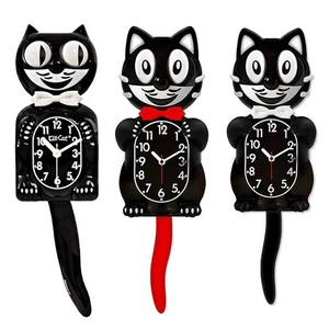 Classic Black Kit Cat Clock Tail Swingable Wall Clock Art Decor UK - Picture 1 of 11
