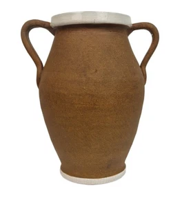 Handmade Ceramic Vase with Handles 27cm Rustic Brown White Farmhouse Decor - Picture 1 of 5
