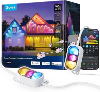 Govee Luces Permanentes Exterior Prisma 100 ft Cabezales Triple Color IP68 Alexa - Nuevo Foto 1 de 4