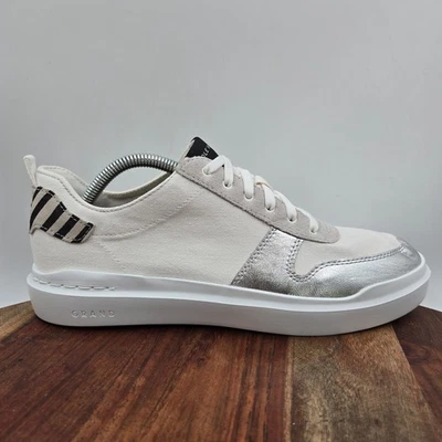 Cole Haan GrandPro Rally Shoes Women's 10B White Silver Leather Canvas Sneakers - Image 1 of 4