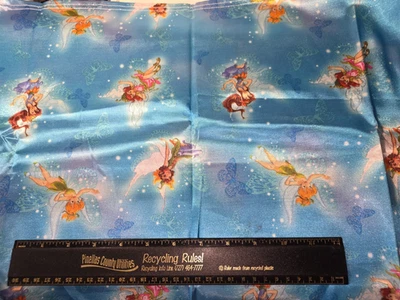 Disney Fairies on Butterflies Tinkerbell Satin Sewing Fabric 17.5" x 56" NEW - Image 1 of 3