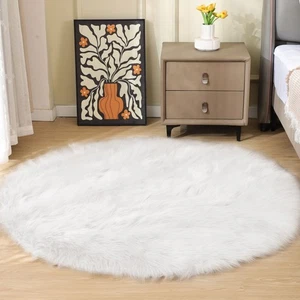 Weiß Flauschig Faux Schaffell Waschbar Fell Rund Teppich 5 Fuß Kinderzimmer Teppiche für Schlafzimmer... - Bild 1 von 9