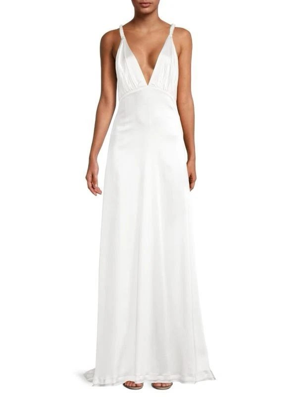 Jonathan Simkhai Plunging A-Line Satin Gown White Bridal Wedding Size 4 NWT - Image 1 of 4