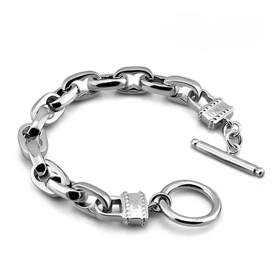 Brazalete de plata esterlina 925 maciza para hombre ovalado con eslabones de cable Rolo 9 mm Foto 1 de 4