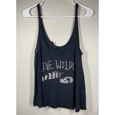 Camiseta sin mangas Nollie negra viva salvaje pluma gráfica para mujer talla pequeña recortada holgada Foto 1 de 4