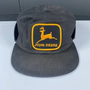 Vintage John Deere Black Cap With Ear Flaps By K-Products - Picture 1 of 8
