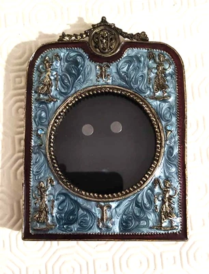 petit cadre photo ancien en bronze vitre en verre vintage - Photo 1/4