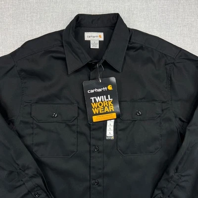 NUEVA Camisa de Trabajo Carhartt Para Hombres L Negra Sarga Manga Larga Ropa de Trabajo Utilitaria Resistente Foto 1 de 4