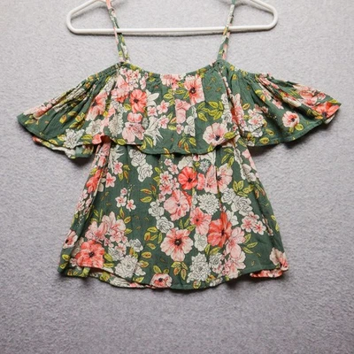 Top Billabong Mujer Mediano Fuera del Hombro Volantes Boho Correas Ajustables Floral Foto 1 de 4