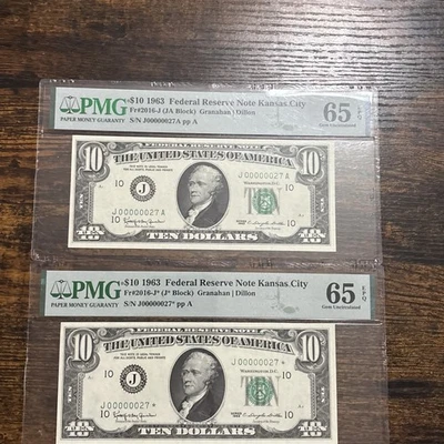 $10 1963 A Pair Of Low Serial Number With 1 Star Note - Image 1 of 4