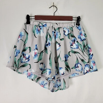 Pantalones Cortos Peach Love Para Mujer Pequeños Gris Tiro Alto Floral Forrado Cintura Elástica Foto 1 de 4