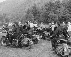 Motorcycle Bikers 1940s Group Vintage 8x10 Reprint Of Old Photo - Picture 1 of 1