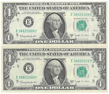  BARR Pasujący numer seryjny Fantazyjny banknot Rezerwy Federalnej Jeden dolar 1,00