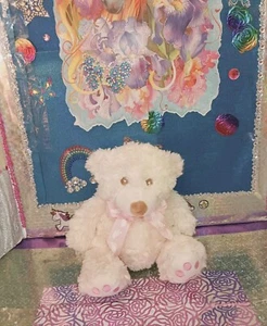 🦄Unipak / Cream Color Teddy Bear w/Pink Bow Sitting PVC Pellets 9" Small Plush! - Picture 1 of 12