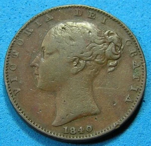 UK Great Britain Farthing 1840 Victoria, KM-725, Free S/H after 1st item - Picture 1 of 2