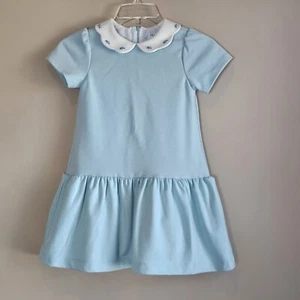 Luli & Me 6X Blue Drop Waist Fully Lined Embroidered Floral Scalloped Collar  - Picture 1 of 9