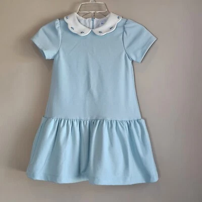 Luli & Me 6X Blue Drop Waist Fully Lined Embroidered Floral Scalloped Collar  - Image 1 of 4