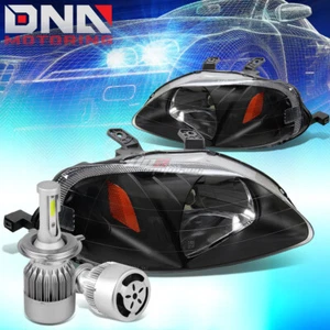 BLACK HOUSING HEADLIGHT AMBER CORNER+WHITE LED H4 HID W/FAN FIT 99-00 CIVIC EJ - Picture 1 of 8