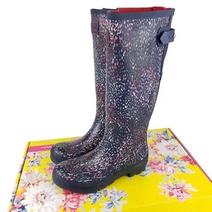 NWT JOULES Welly Print Tall Rain Boots NAVY RAIN Size 37 - US 6 - Picture 1 of 11