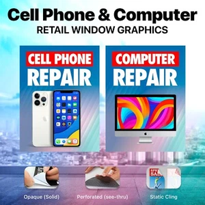PC Mac iPhone Repair Storefront Window Wraps – 3x4 Vinyl Decals (3 Materials) - Picture 1 of 10