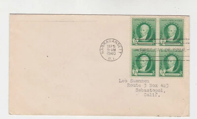 US 1940 Sc 884 G.C.stuart,painter,block of four,on FDC,     s699 - Image 1 of 3