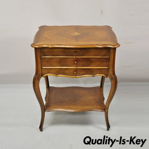 Antique French Louis XV Style Mahogany Sewing Stand Nightstand with Lift Top Cover