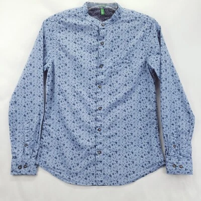 Рубашка мужская United Colors Of Benetton средний размер синяя с цветочным рисунком хлопковая с откидными манжетами тонкая - Изображение 1 из 4