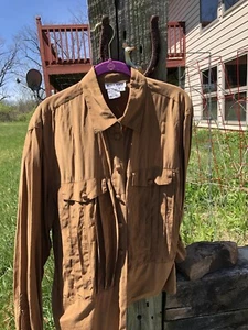 Camisa 100% Seda Manga Larga Botón Frontal De Colección Regina Porter Mujer Talla 16 Marrón - Imagen 1 de 4