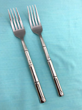 NEW 2 Hampton Forge Signature BAMBOO Dinner Forks Stainless GLOSSY 7 3/4"