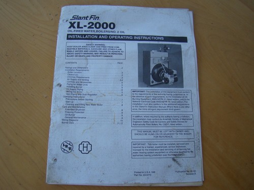 SLANT FIN XL-2000 OIL FIRED WATER BOILER INSTALLATION OPERATING ...