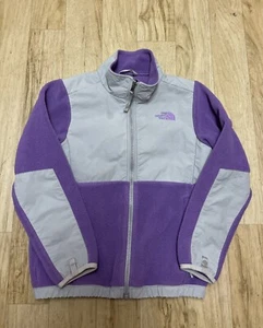 The North Face Girls Jacket Size M Youth Purple & Gray Colorblock Denali Fleece - Picture 1 of 7