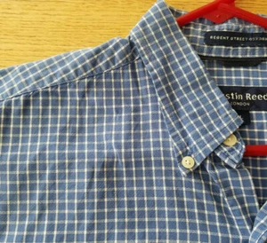AUSTIN REED Mens Blue White Plaid Regent Street Oxford Long Sleeve Shirt Sz L - Picture 1 of 7