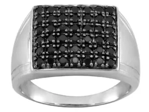 1.33 Ct Round Cut Black Spinel Wedding Band Ring 14k White Gold Plated Sterling - Picture 1 of 8