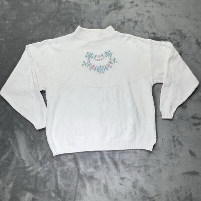 Vintage Chelsea Gardens Womens Sweater XL Embroidered Floral Design Cream - Image 1 of 4