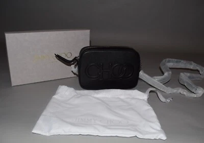 NWT Authentic JIMMY CHOO Balti Black Leather Bag Embossed Chain crossbody camera - Image 1 of 4