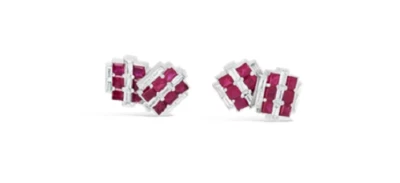 6.60 Carats Ruby & Cubic Zirconia In 935 Argentium Silver Men's Fine Cuff Links - Image 1 of 3