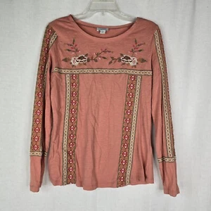 Sundance Womens Small Longsleeve Embroidered Floral Orange Peach Top - Picture 1 of 12