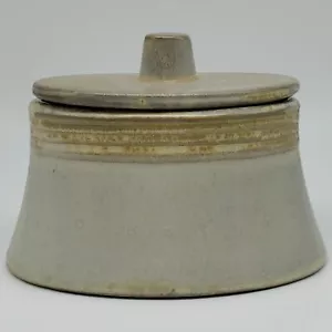 Pier 1 Ceramic Oval Canister Rustic Gray Green Jar with Lid - Picture 1 of 11