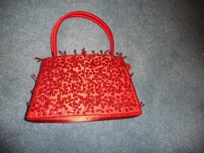 11/11 vtg Evening handbag RED Satin &   Beaded  & sequins  Bi Jouxterener Terner - Image 1 of 4