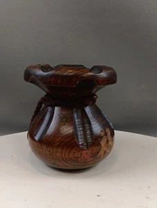 Wood Carved Vase Bag Sack With Cord Tie - Picture 1 of 13