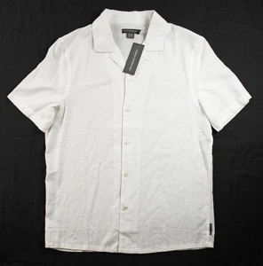 Camisa de campamento French Connection para hombre M calce regular manga corta botón delantero blanca - Imagen 1 de 7