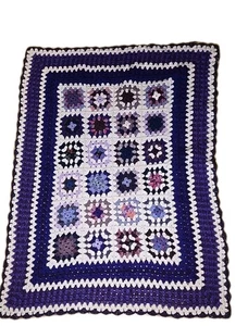 Granny Square Crochet Afghan Throw Lap Blanket 48" x 36" Handmade Purple  - Picture 1 of 7