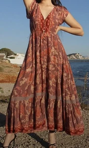 Vestido Jasse para mujer mediano púrpura floral boho maxi cuello en V volantes dobladillo ribete de encaje - Imagen 1 de 12