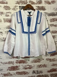 J. Crew Top bestickt Leinenmischung Popover Bluse Black Label Bauer Gr. 2 - Bild 1 von 10